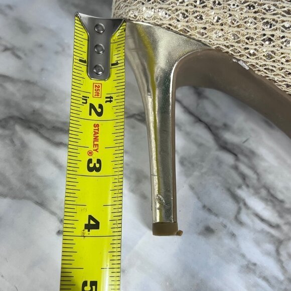 𝅺AUDREY Brook Peep Toe Heels Quillan Gold Cross Stitch size 9.5 - Picture 13 of 13